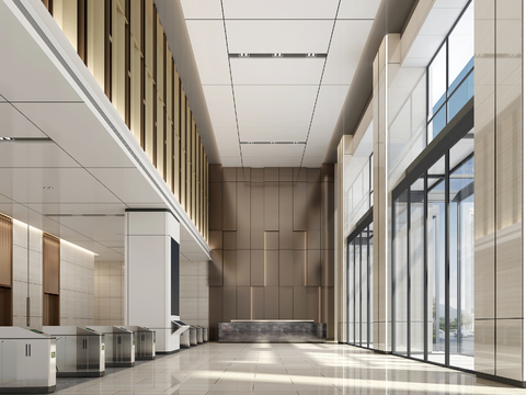  现代办公楼大堂3d模型 