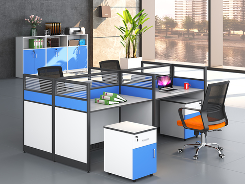  现代卡座办公桌椅3d模型 