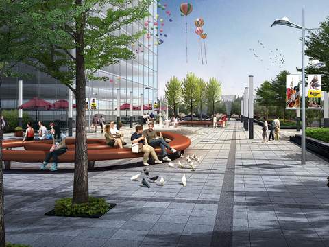  现代商业街步行街psd 