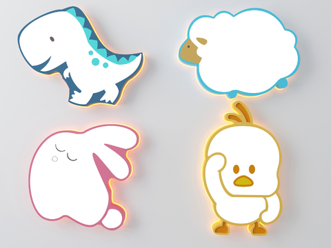  现代儿童卡通吸顶灯3d模型下载 发光恐龙绵羊兔子小鸡动物灯饰 童趣卧室装饰灯 