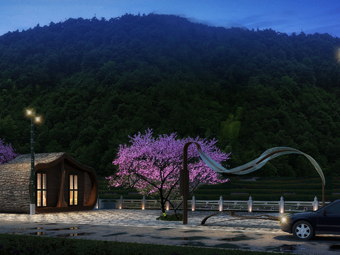  现代公园构件夜景psd 