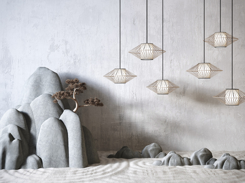  新中式禅意假山石头园艺小品3d模型 