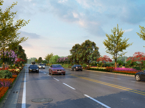  现代马路道路景观3d模型 