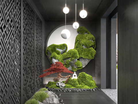  景观小品 苔藓造景 假山墙3d模型 