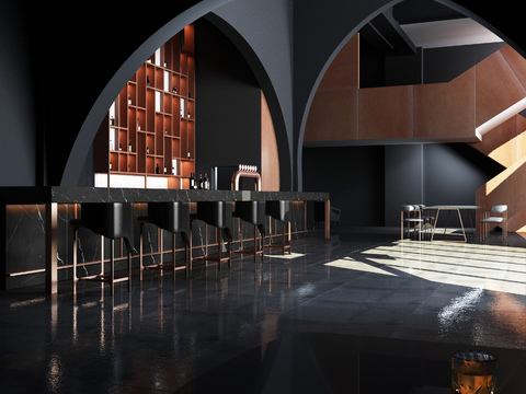  现代酒吧吧台3d模型 