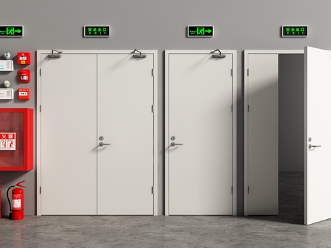  消防门 防火门 安全出口 灭火器 报警器3d模型 