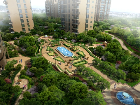  小区园林鸟瞰psd 