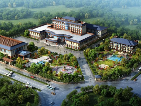  新中式酒店鸟瞰3d模型 