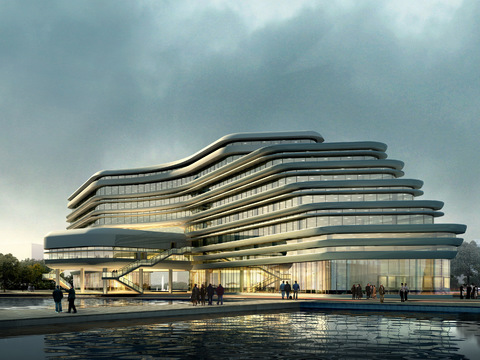  现代办公楼外观psd 