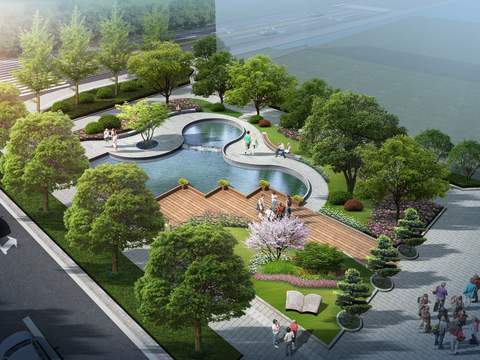  公园水池 景观鸟瞰psd 