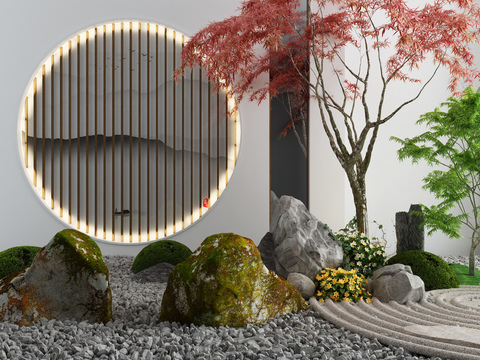  新中式枯山水景观小品3d模型 