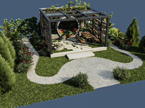  庭院 后院 院子 亭子3d模型 