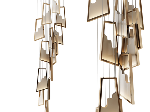  现代简约几何金属吊灯3d模型下载 悬挂式艺术装饰灯具 轻奢客厅卧室创意灯饰 