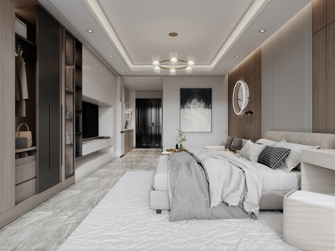  现代公寓卧室3d模型 