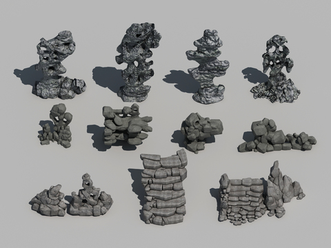  现代景观石假山3d模型 