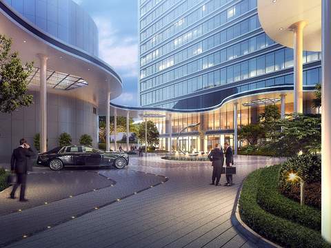  现代办公楼外观景观psd 