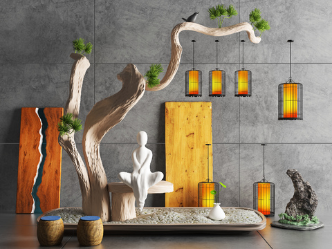  新中式禅意枯树园艺小品3d模型 