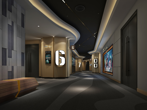  现代电影院过道3d模型 