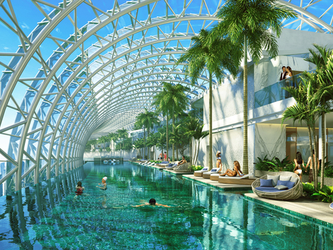  现代泳池景观PSD 