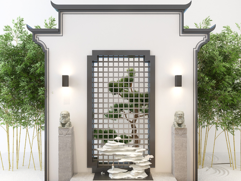  新中式庭院园艺小品3d模型 