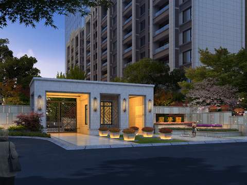  现代小区门头外观景观psd 