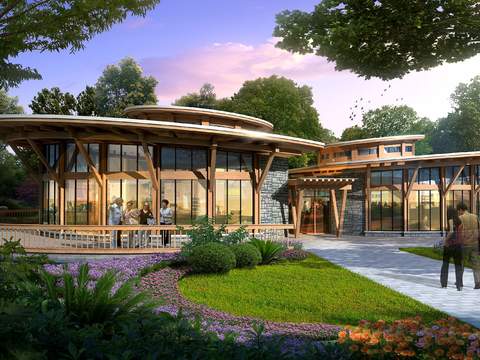  现代公园餐饮店建筑外观psd 