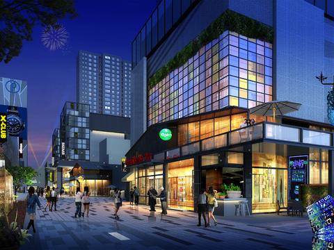  现代商业街夜景psd 