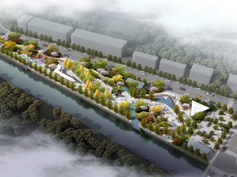  现代公园园林鸟瞰psd 