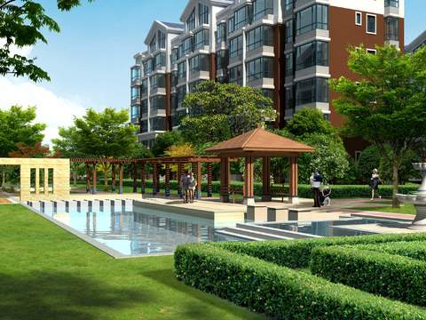  现代公园休息亭外观psd 