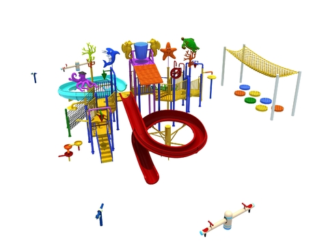  现代大型水上乐园滑滑梯游乐设备3d模型 