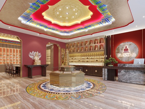  新中式佛堂佛具店3d模型 