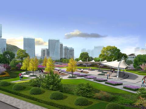  现代公园园林鸟瞰psd 