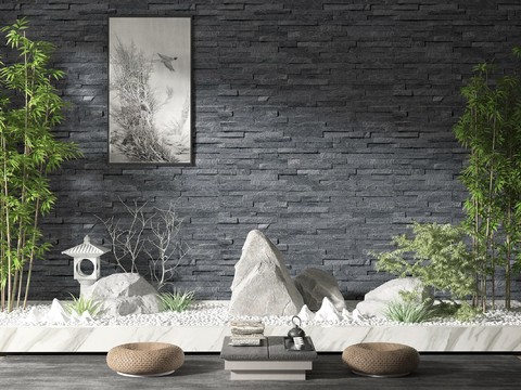  新中式庭院山石景观小品3d模型 