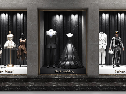  现代服装店橱窗模特组合3D模型 
