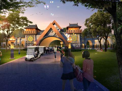  现代公园园林夜景景观psd 