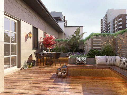  现代休闲露台阳台3d模型 