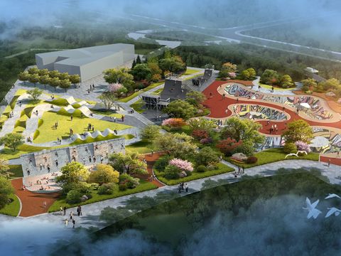  公园景观鸟瞰psd 