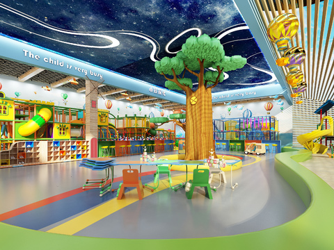  现代儿童游乐场3d模型 