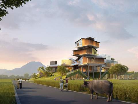  木屋民宿外观psd 