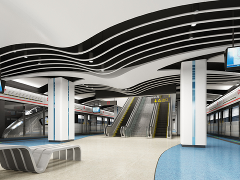  现代地铁站大厅站台3d模型 