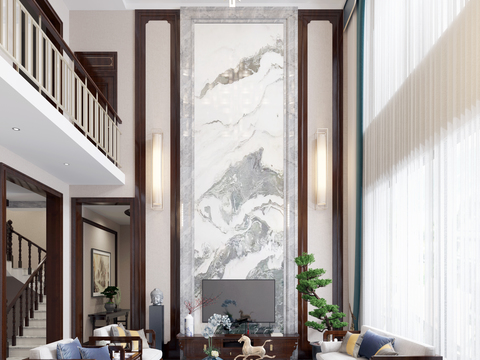  新中式别墅大堂3d模型 