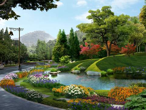  现代花卉花海公园景观psd 