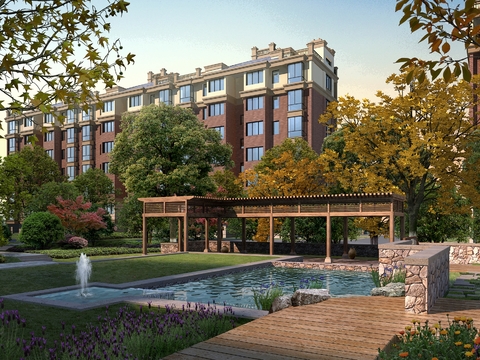  小区凉亭公园psd 