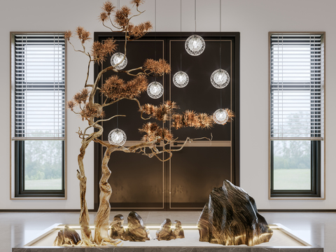  新中式松树假山景观小品3d模型 