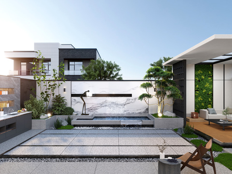  现代别墅庭院阳台3d模型 