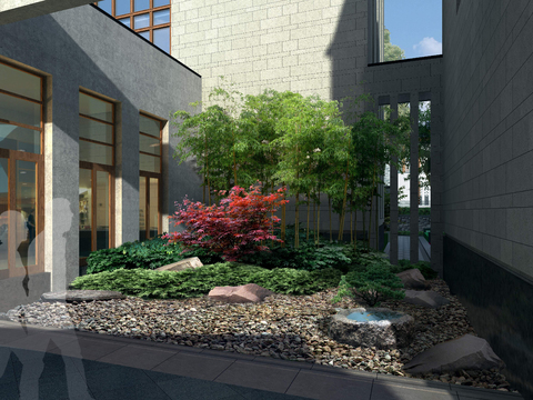  现代庭院绿植植物造景psd 