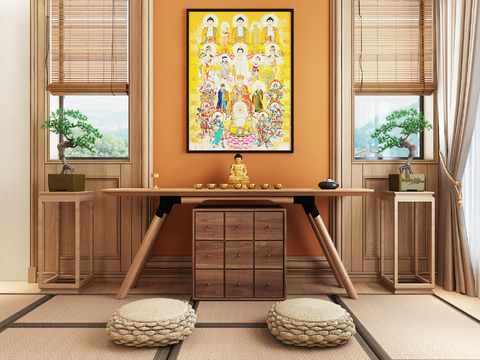  现代实木供奉台3d模型 