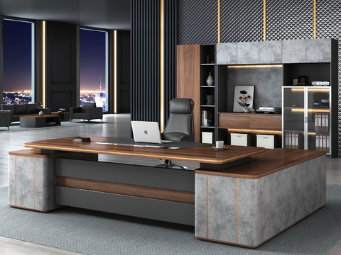  现代大班台桌椅3d模型 