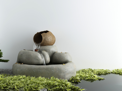  新中式松树水景小品3d模型 