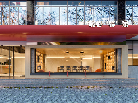  现代社区工会门头3d模型 